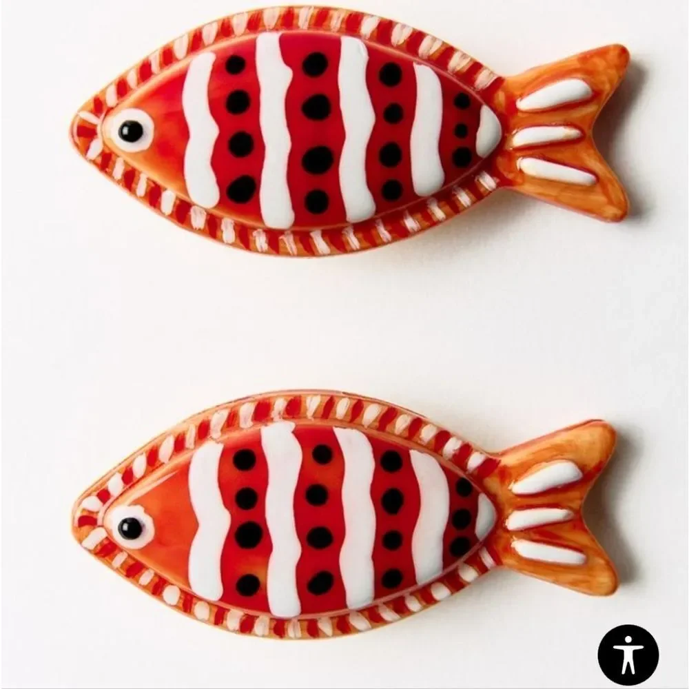 New! Zara Orange Striped Fish Coi Gold Fish Statement Earrings • NWOT